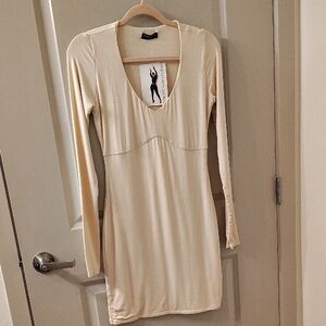 Naked Wardrobe Cream Long Sleeve Dress